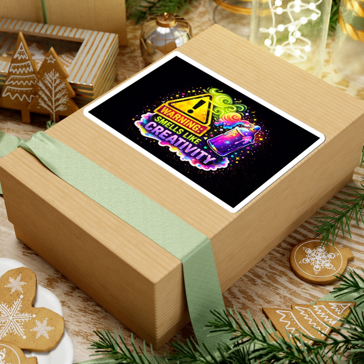 Warning Smells Like Creativity Kiss-Cut Sticker | Neon Spray Paint Art