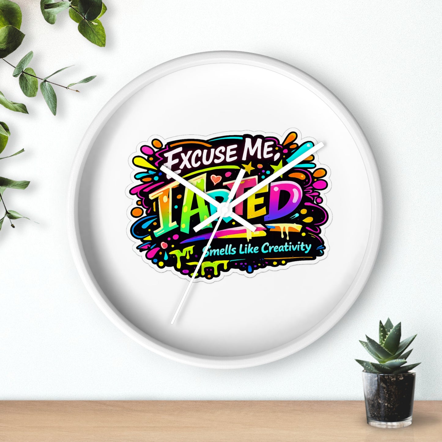 Excuse Me ITainted Smells Like Creativity Wall Clock | Colorful Graphic Clock